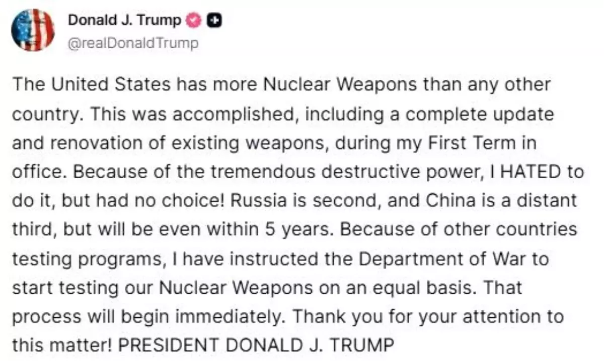 Trump, Nükleer Silah Testlerine Yeniden Başlama Talimatı
